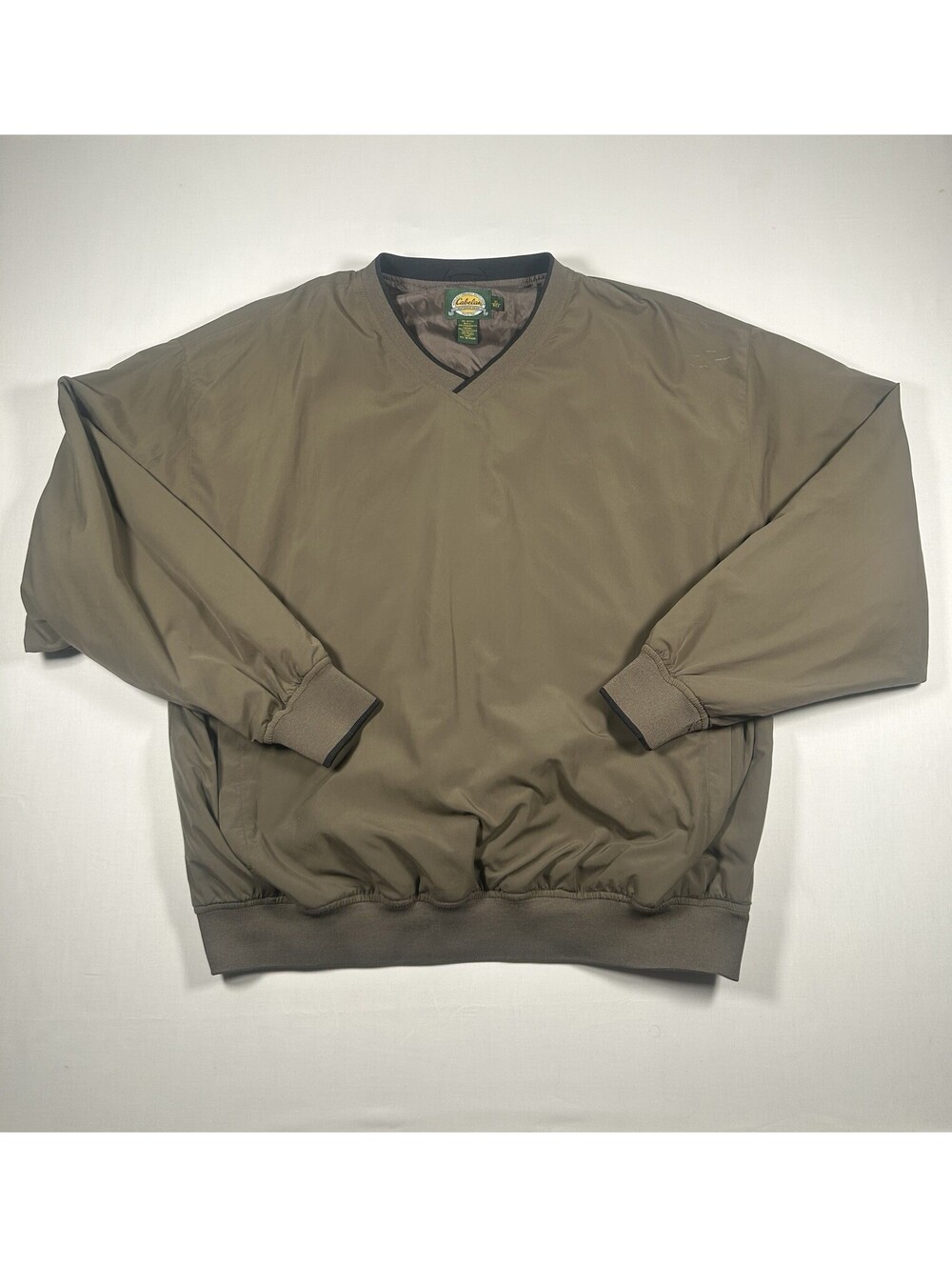 Cabelas Outdoor Mens Windbreaker Brown V-Neck Jacket Size XL